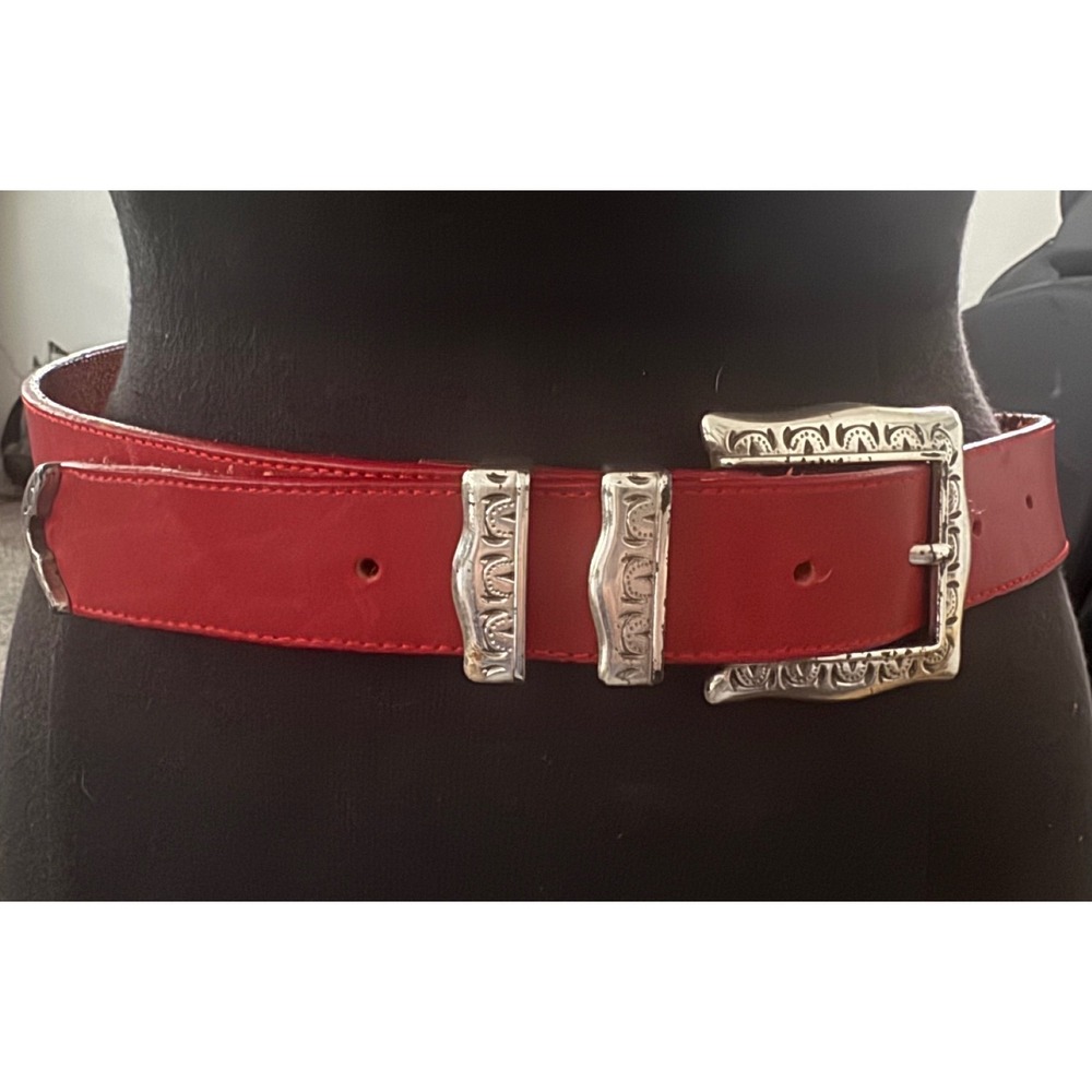 Brighton VTG 90s Darker Red Thick Leather Western Belt Silver Tone Woman L 29/30